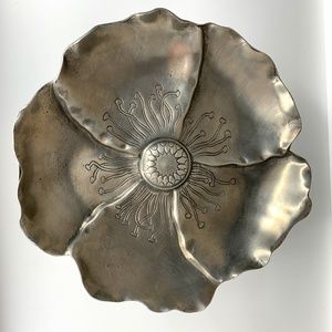 Pewter Flower Shaped Pedestal Serving Tray Stand